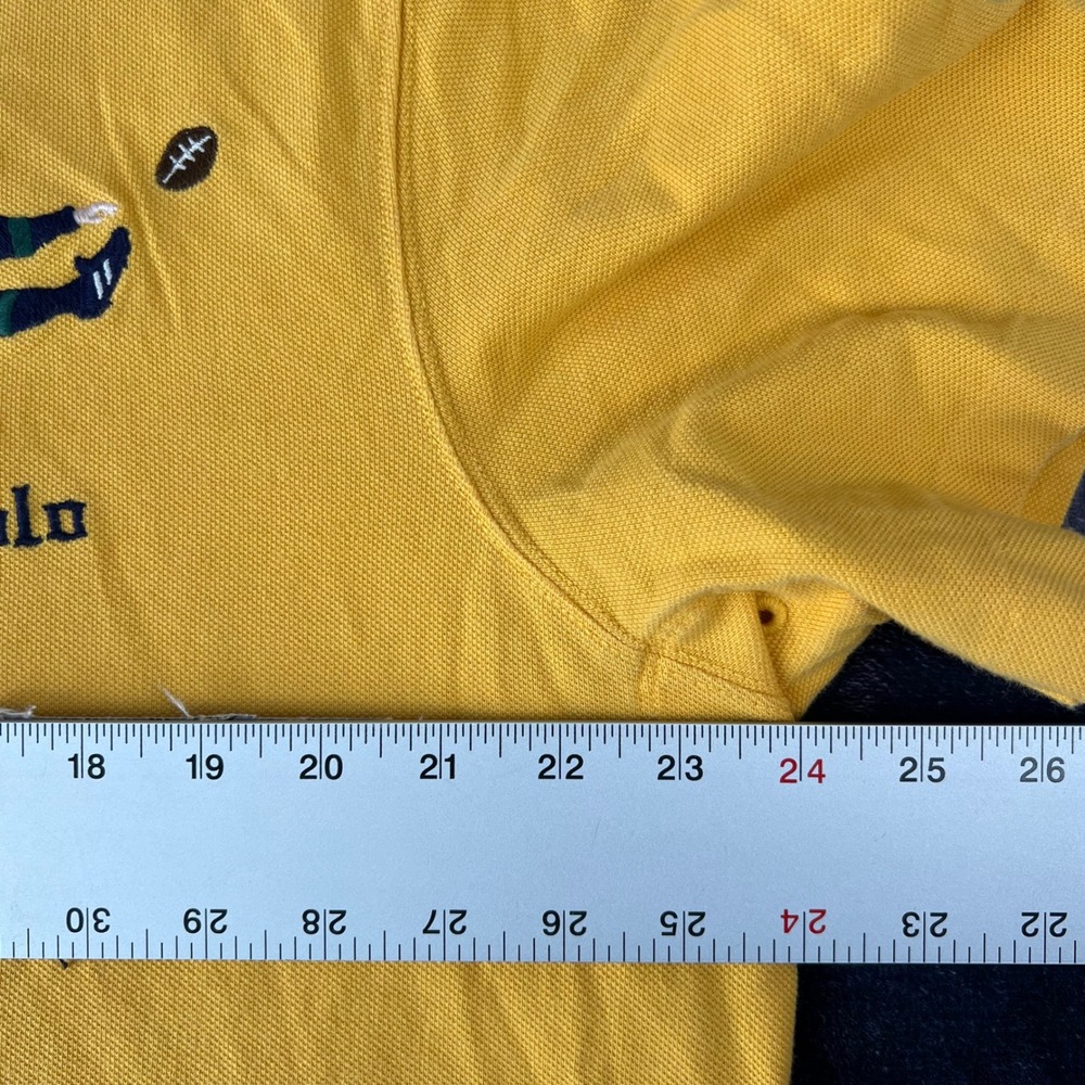 Polo Ralph Lauren Mens Large Yellow Rugby Polo Shirt Kicker Embroidered Stripe - Picture 6 of 7
